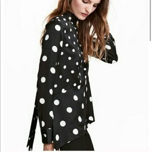 H&M silky polka neck tie blouse